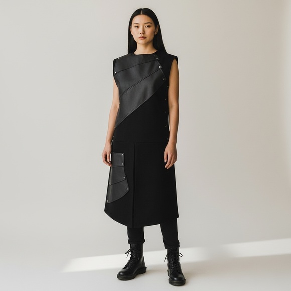 Vintage Dresses & Skirts - Goth tunic dress  long black corset sides size 3L pop over studded warrior